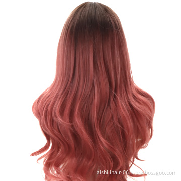 aishili wholesale long wave hair 26inch omber pink color synthetic hair wigs for women